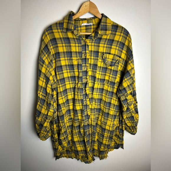 TALULAH Yellow Blue Plaid Shirt Button Down Granola girl Fall M Cotton Cowgirl - Picture 2 of 11